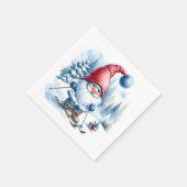 Serviette En Papier Ski Gnome d'hiver avec un lapin (Coin)