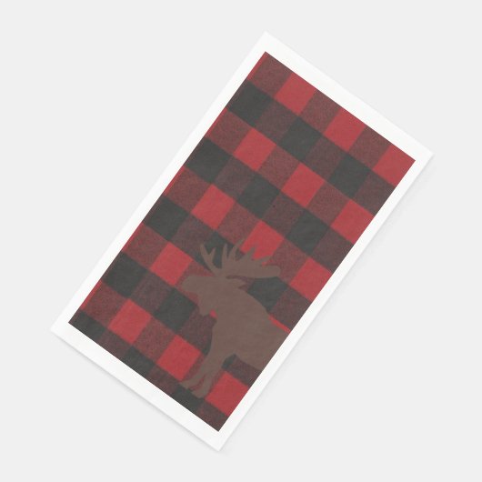 Serviette En Papier Ski Lodge Moose Plaid Fête (Coin)