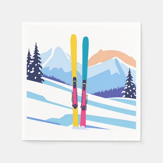 Serviette En Papier Ski Mountain Watercolor hiver (Devant)