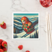 Serviette En Papier Ski Poupée Matryoshka Neige d'hiver (En situation)