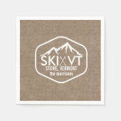 Serviette En Papier Ski Vermont Stowe Snow Mountain Rustic Burlap (Devant)