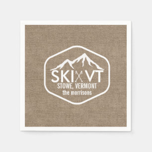 Serviette En Papier Ski Vermont Stowe Snow Mountain Rustic Burlap