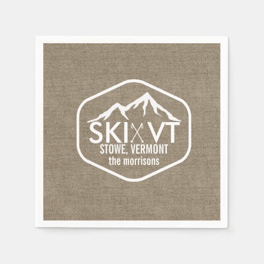 Serviette En Papier Ski Vermont Stowe Snow Mountain Rustic Burlap (Devant)