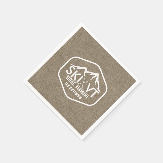 Serviette En Papier Ski Vermont Stowe Snow Mountain Rustic Burlap (Coin)