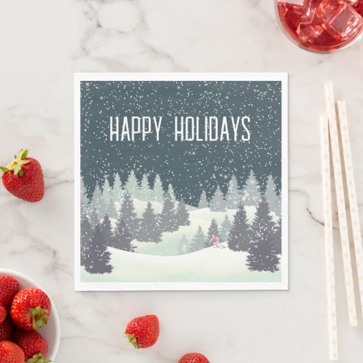 Serviette En Papier Skier de Noël aux pins d'hiver (En situation)