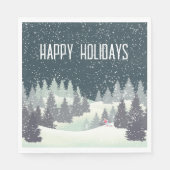 Serviette En Papier Skier de Noël aux pins d'hiver (Devant)