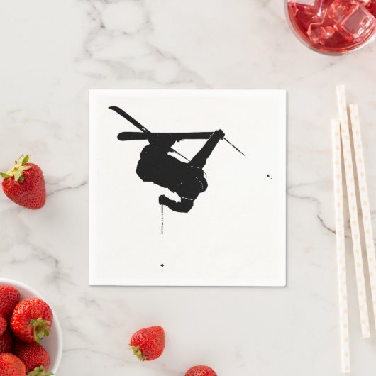 Serviette En Papier Skier noir et blanc (En situation)