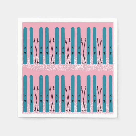 Serviette En Papier Skis bleus sur neige et arrière - plan rose (Devant)