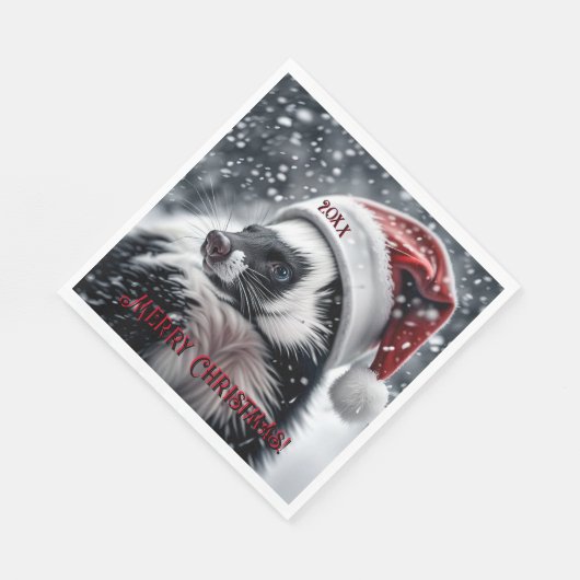 Serviette En Papier Skunk à Santa Hat (Coin)