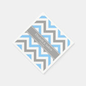 Serviette En Papier Sky Blue Dk Gray Wht LG Chevron Gray Name Monogram (Coin)