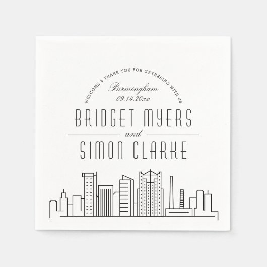 Serviette En Papier Skyline Birmingham Deco | Mariage, événement Napki (Devant)