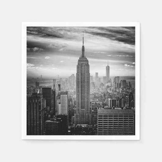 Serviette En Papier Skyline de New York en noir et blanc (Devant)