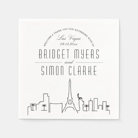 Serviette En Papier Skyline Las Vegas Deco | Mariage, événement Napkin (Devant)