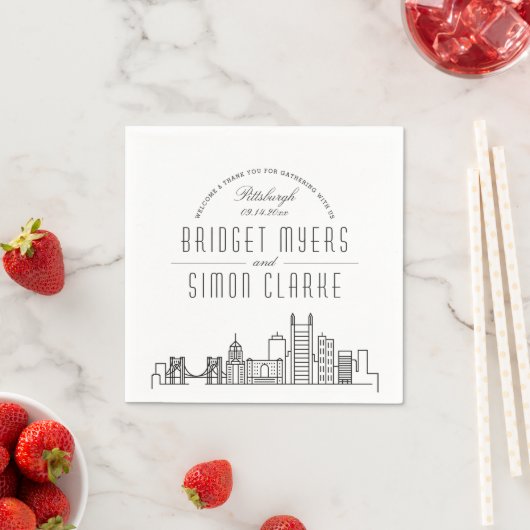 Serviette En Papier Skyline Pittsburgh Deco | Mariage Événement Napkin (En situation)