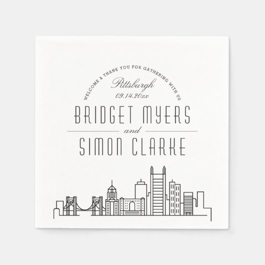Serviette En Papier Skyline Pittsburgh Deco | Mariage Événement Napkin (Devant)