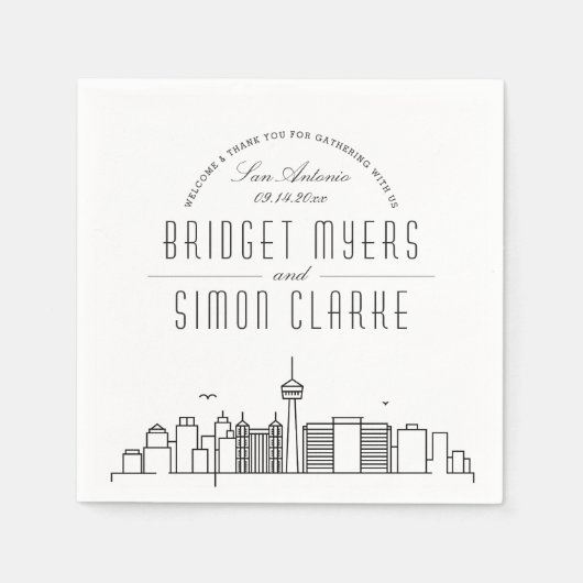 Serviette En Papier Skyline San Antonio Deco | Mariage Événement Napki (Devant)