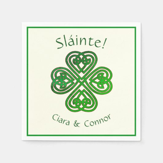Serviette En Papier Sláinte Green Celtic Shamrock irlandais Nom (Devant)