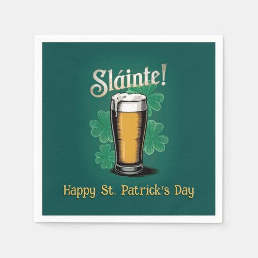 Serviette En Papier Slàinte ! Saint Patrick's Day Pint of Beer on Gree (Devant)