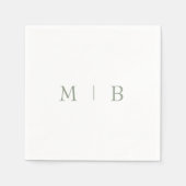 Serviette En Papier Sleek Simple Sage Monogramme Blanc Cocktail servie (Devant)