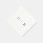 Serviette En Papier Sleek Simple Sage Monogramme Blanc Cocktail servie (Coin)
