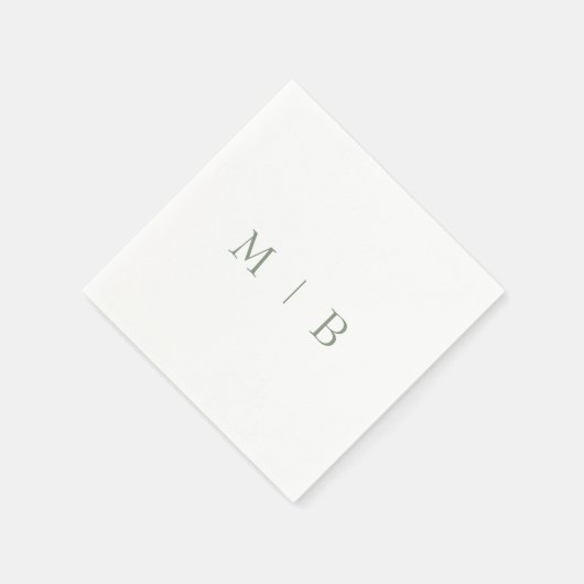 Serviette En Papier Sleek Simple Sage Monogramme Blanc Cocktail servie (Coin)