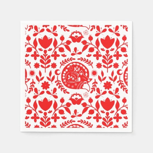 Serviette En Papier Sleeping Fox Folk Art (Devant)