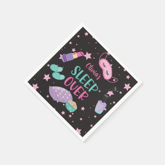 Serviette En Papier Sleepover fête noire rose violet d'interpolation p (Coin)