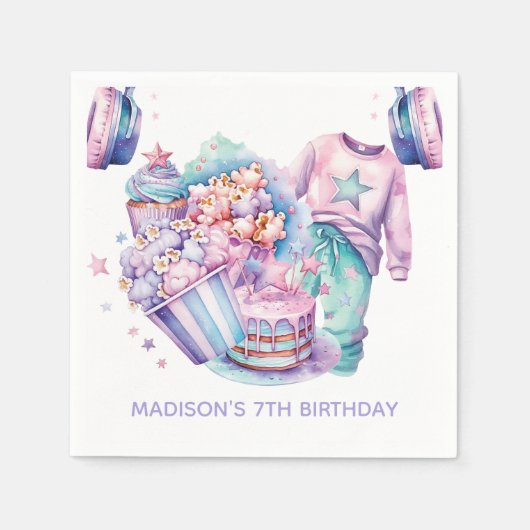 Serviette En Papier Sleepover Fille Anniversaire Pastel Personnalisé (Devant)