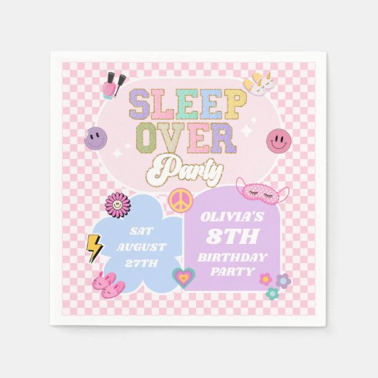 Serviette En Papier Sleepover Preppy Varsity Patch Anniversaire (Devant)
