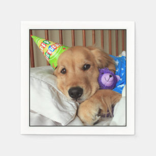 Serviette En Papier Sleepy Golden Retriever in Pajamas Anniversaire