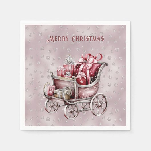 Serviette En Papier Sleigh De Noël Avec Cadeaux Vacances Napkin (Devant)