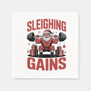 Serviette En Papier Sleighin' Gains Père Noël soulève des poids Noël
