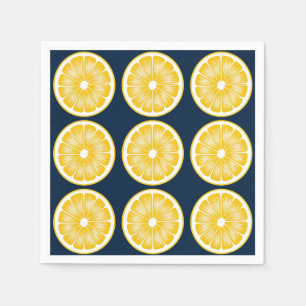 Serviette En Papier Slice de citron moderne Marine bleu et jaune