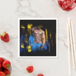 Serviette En Papier SlipperyJoe homme noir musclé sexy torse nu conf