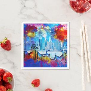Serviette En Papier SlipperyJoe NYC graffiti lune entourée de tourbill