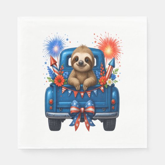 Serviette En Papier Sloth 4 juillet Usa (Devant)