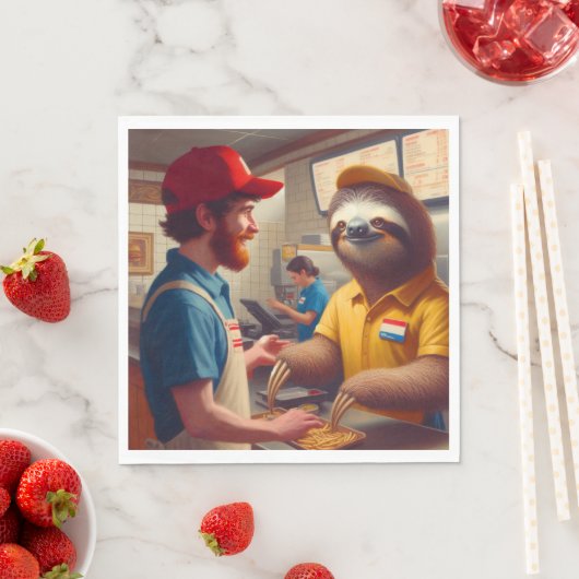 Serviette En Papier Sloth Fast Food Worker (En situation)