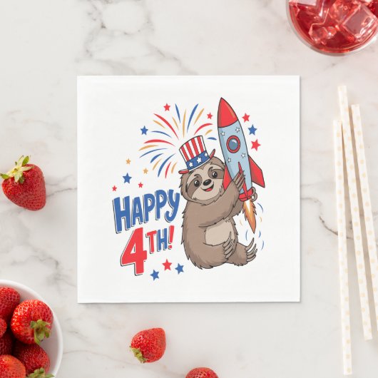 Serviette En Papier Sloth Happy 4th Rocket Fireworks USA (En situation)