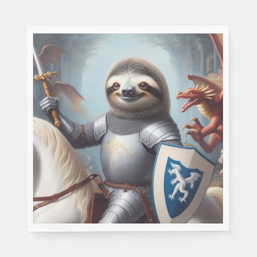 Serviette En Papier Sloth Knight Fighting Dragons (Devant)