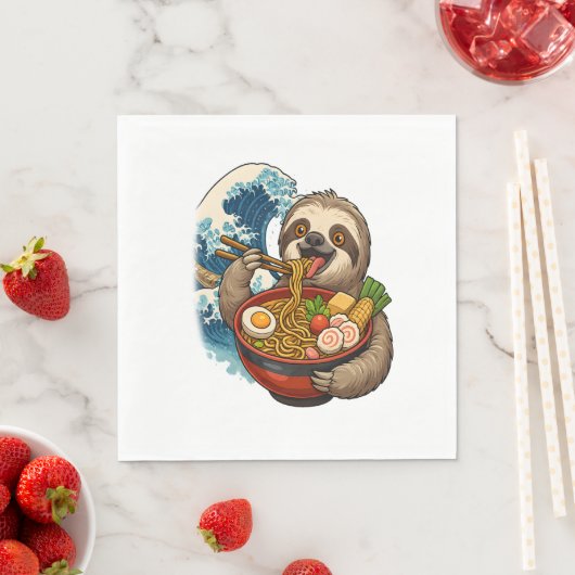 Serviette En Papier Sloth Mange Japonais Ramen (En situation)