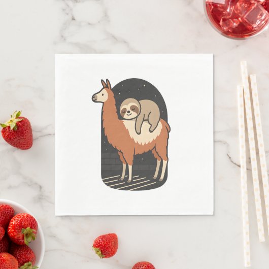 Serviette En Papier Sloth Riding Llama (En situation)