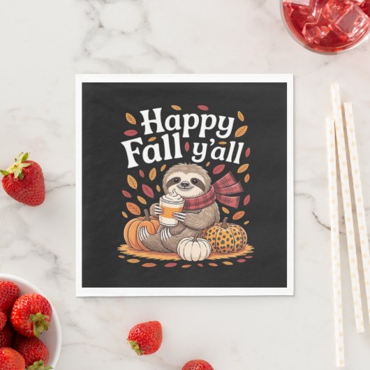 Serviette En Papier Sloth tenant citrouille épices heureux automne Yal (En situation)