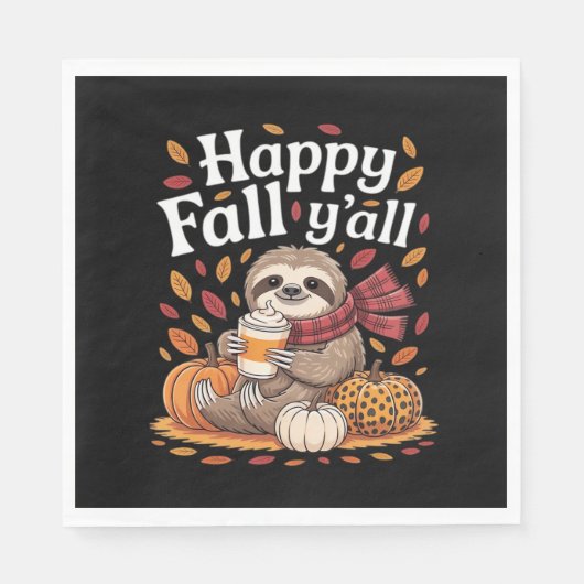 Serviette En Papier Sloth tenant citrouille épices heureux automne Yal (Devant)