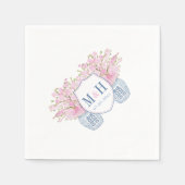 Serviette En Papier Smart Blue rose Monogramme Chinoiserie Chic Mariag (Devant)