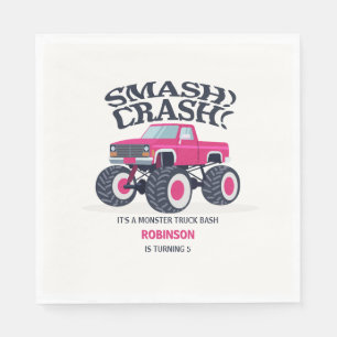 Serviette En Papier Smash Crash - Moderne Monster Rose Camion Annivers