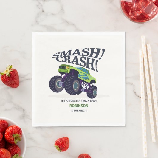 Serviette En Papier Smash Crash - Moderne Monster Vert Camion Annivers (En situation)