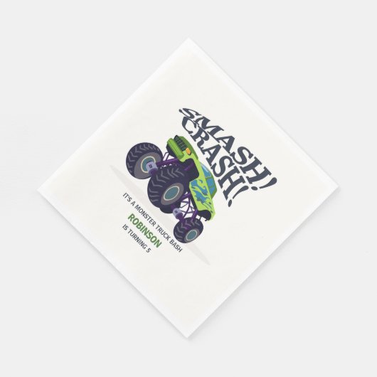 Serviette En Papier Smash Crash - Moderne Monster Vert Camion Annivers (Coin)