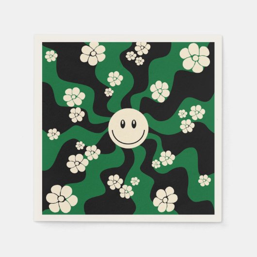 Serviette En Papier Smile - Vert, Crème et Noir (Devant)
