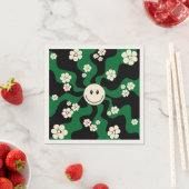 Serviette En Papier Smile - Vert, Crème et Noir (En situation)