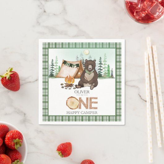 Serviette En Papier S'more Camping Bear ONE Happy Camper 1er anniversa (En situation)